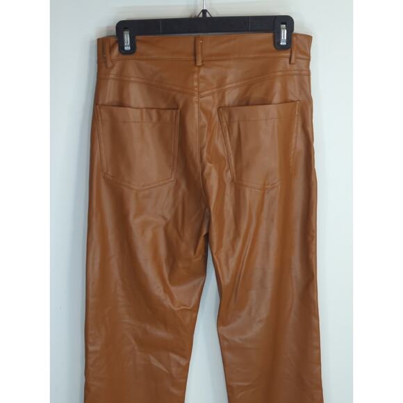 Zara Dark Camel‎ Mom Fit Pants Women's Medium Brown Faux Leather High Waist - Picture 11 of 13